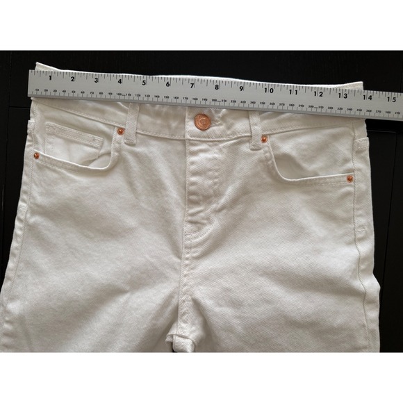 Zara Flare Jeans Womens Size 4 White Rear Split Hem Stretch Denim‎ - Picture 9 of 11